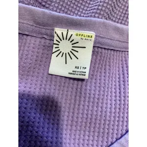 Offline by Aerie Purple Waffle Knit V Neck Long Sleeve Thumbhole Top XS thumbnail 5