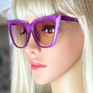 Candy Color Glittering Cat Eye Sunglasses - Pretty Purple thumbnail 2