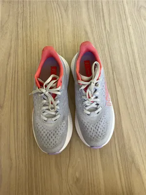 Hoka Women's Light Gray Running Shoes with Coral & Lavender Accents thumbnail 12