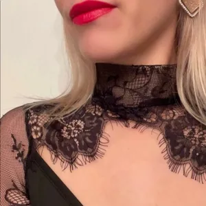 Women's Black Mock Neck Long Lace Sleeve Cocktail Mini Dress Size Medium thumbnail 3