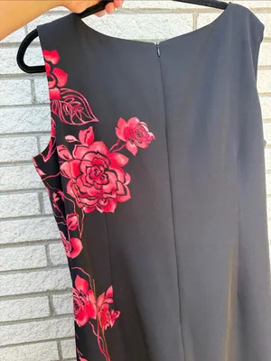 Sleeveless Black Midi Dress with Red Floral Panel thumbnail 5