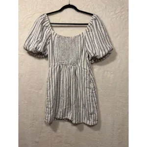 Abercrombie &‎ Fitch Linen Blend Stripe Puff Sleeve Mini Dress Womens Small Blue thumbnail 10