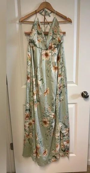 Sweet Lemon Dress Women's Small Sage Floral Sweet Visionaries Halter Open Back thumbnail 1