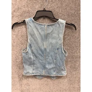 Denim Forum Women Vest M Blue Light Wash Cotton Cropped Button Front 110091 thumbnail 7