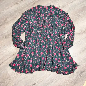 Free People Flower Fields Mini Dress‎ Drawstring Waist Teal Pink Medium M thumbnail 2