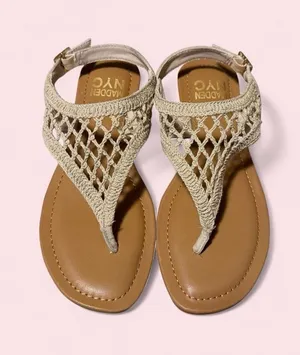 Madden NYC Women's Crochet Thong Sandals in Beige thumbnail 1