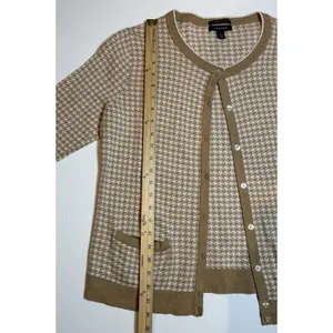 LANDS' END Women's Supima Cotton Cardigan Sweater Long Sleeve Houndstooth LARGE‎ thumbnail 6