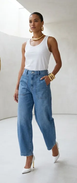 Madewell Balloon Jeans High Rise Wide Leg Utility Pocket Ankle Denim Pants Size thumbnail 1