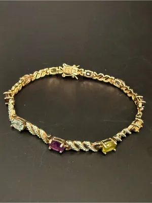 Ross Simons 925 Gold Over Sterling Silver Vermeil Multicolored Gem 7.5” Bracelet thumbnail 3