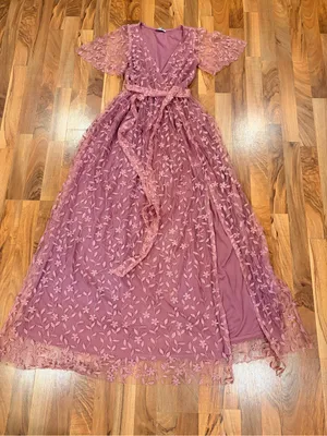 Baltic Born Mauve Lace Embroidered V-Neck Maxi Dress thumbnail 3