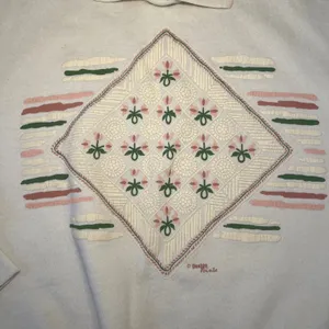 90s USA Made Grandma Sweater Womens L Collared Floral Coquette Cottagecore Fall thumbnail 2