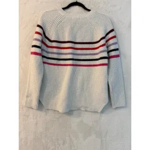 Marine Layer Waffle Knit Sweater Womens‎ XL White Striped Raglan Pullover Cotton thumbnail 7