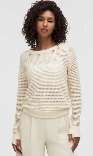 Lululemon Pointelle-Knit Cotton Sweater Light Ivory fits a small 4 or 6 W3HMIS thumbnail 1