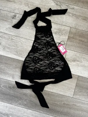 Edikted Black Floral Lace Halter Crop Top thumbnail 3