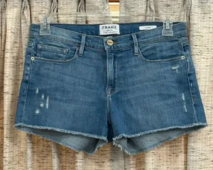 FRAME Denim Le Cutoff Distressed Raw Hem Denim Shorts thumbnail 1