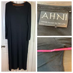 AHNI 2 Maxi Dress Women XL Black Slinky Knit Lagenlook Career Artsy Made‎ in USA thumbnail 2