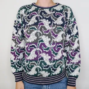 Vintage 80’s Abstract Purple and Green Sweater thumbnail 2