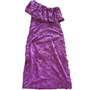 Abbey Glass NWT Sutton Lace 3D Floral Ruffle One Shoulder Midi Dress XS Purple thumbnail 3