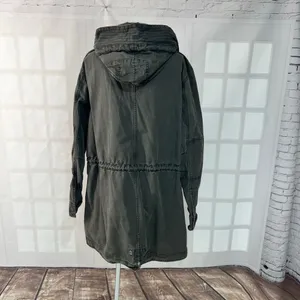 Gap Grey Winter Warmth Full Zip Snap Mid Length Cotton Hooded Jacket Size XL thumbnail 5
