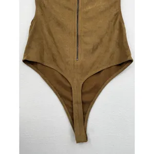 Rehab Brown Faux Suede Deep Side Tank Bodysuit Western Streetwear Moto Y2K Sz S thumbnail 7