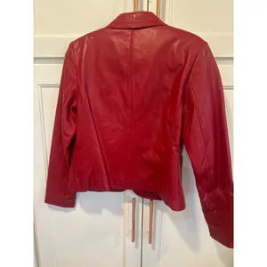 Alfani Red Leather Blazer Jacket Womens M Button Genuine Leather read casual thumbnail 6