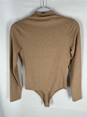 Express Body Contour Cozy Mock Neck Cutout Bodysuit Tan Size S NWT thumbnail 7