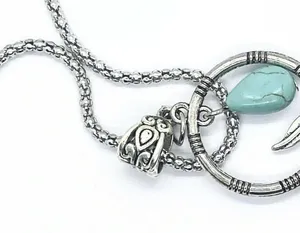 Silver Turquoise Dreamcatcher Feather Necklace thumbnail 4