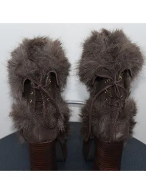 Dolls Kill Fur Trim Suede Platform Boots Brown Chunky Heel Mid-Calf, Size 10 thumbnail 2