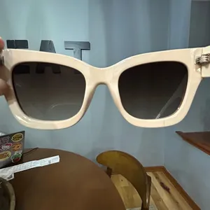 Quay By the Way Oversized Cat Eye Sunglasses Cream Beige Gold Hardware with Case thumbnail 4