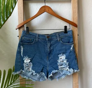 Vibrant Distressed High Rise Frayed Hem Jean Denim Shorts thumbnail 1
