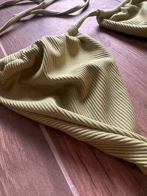 Olive Green Ribbed Triangle Bikini Set Size M Size M thumbnail 11
