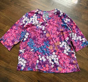 Butter Soft Scrub top Floral V-Neck Tunic - Pink Multi thumbnail 1