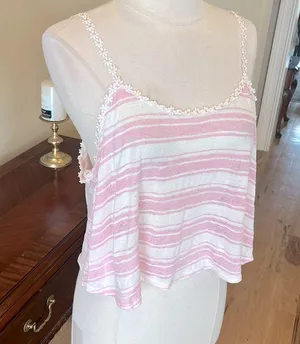 Love j Crop Top Pastel Pink Stripe Shirt Flowy Daisy Straps thumbnail 4