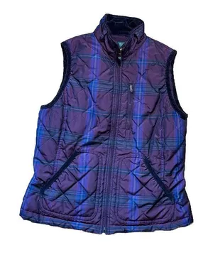 Lauren Ralph Lauren Plaid Puffer‎ Vest Purple Size Medium Zip Flaws See Photo thumbnail 1