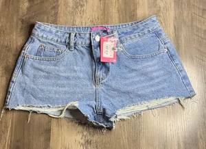Edikted Gurnge Light Blue Denim Cutoff Shorts with Frayed Hem thumbnail 1