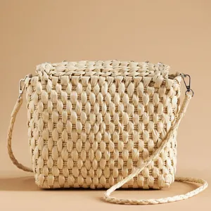 Anthropologie Embellished Straw Crossbody‎ Bag NWT Tan Cream Woven thumbnail 2