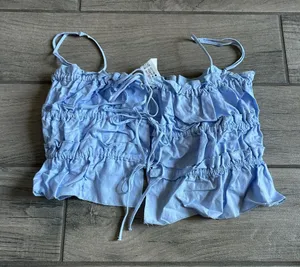 Zara Light Blue Ruffle Tie-Front Tank Top thumbnail 1