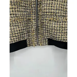Ann Taylor Tweed‎ Jacket Bomber Zip Blazer Size 8 Fringe Career Yellow Metallic thumbnail 4