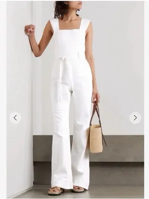 Alice + Olivia Jeans Denim Vintage Sugar White Flare SLV Jumpsuit $485 XS 24 thumbnail 7