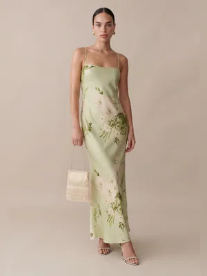 NWT o.p.t Mazzy Silk Dress size Large L Few Moda Mint Blossom Green floral maxi thumbnail 3