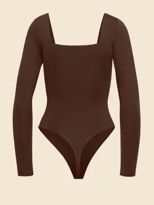 Aritzia Babaton Squareneck Bodysuit Long Sleeve Brown XS thumbnail 2