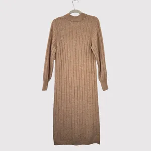 Selected Femme Sweater Dress Brown Glowie Midi Ribbed Knit Long Sleeve Medium thumbnail 3