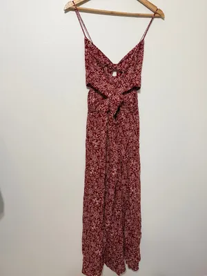 ZARA Paisley Floral Boho Dress Size Medium Side Cut out Burnt Orange thumbnail 6