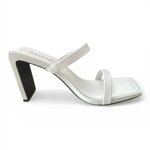 NWT Bamboo Women's Square Toe Two Strap Open Toe Block Heels Sandals White 8 thumbnail 2