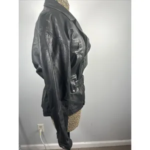 Boutique Europa Womens Leather Jacket Coat Black Moto‎ Biker Zip Belt 90s thumbnail 9