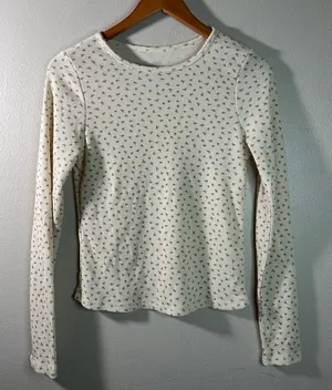 Coquette Dreamy Romantic Ribbed Cottage-core Cozy Cream Top w/ Tiny Roses Large thumbnail 1