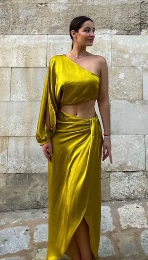 Zara dress midi maxi asymmetric cut out satin wedding party one shoulder thumbnail 5