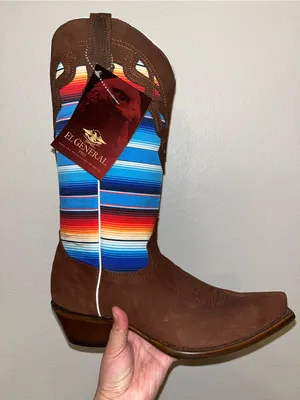 El General Western Cowboy Boots Brown Leather Serape Square Toe Women’s 9.5 thumbnail 2
