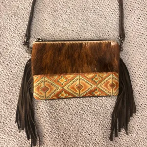 Montana West Brown Western Haircalf Fringe‎ Crossbody Bag thumbnail 1
