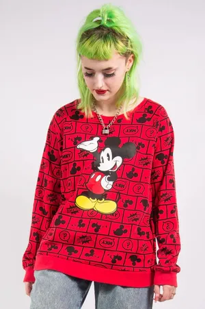 Disney Mickey Mouse Jr's Black Red Sweatshirt XXL 2XL Thought Bubbles Y2K thumbnail 1